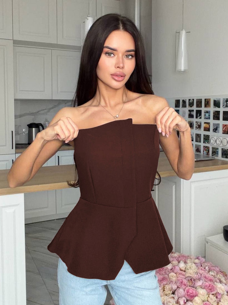 Brown Cami Top Strapless Casual Women Camis