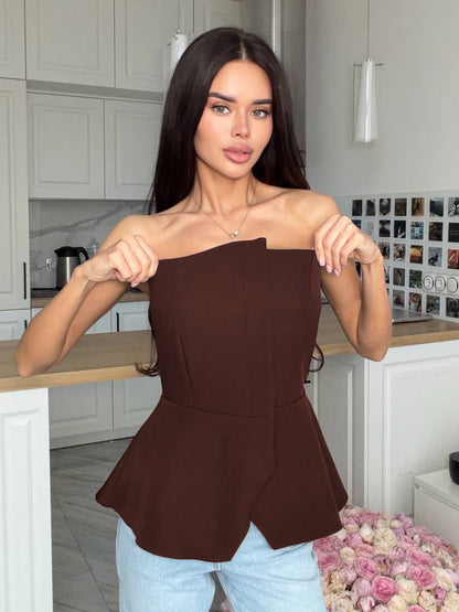 Brown Cami Top Strapless Casual Women Camis
