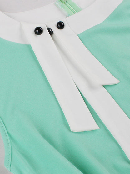 Vintage Swing Dress Women's 1950s Contrast Trim Bow Neck Tea Party Dress