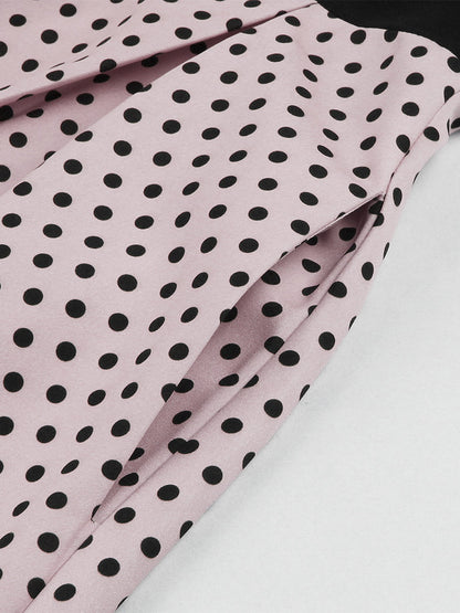 Vintage Swing Dress 1950s Contrast Polka Dot Dress Square Neck Tea Party Dress