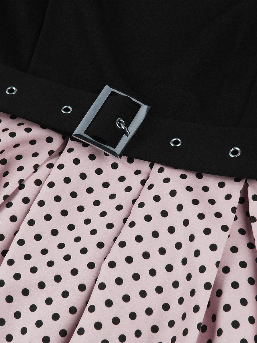 Vintage Swing Dress 1950s Contrast Polka Dot Dress Square Neck Tea Party Dress