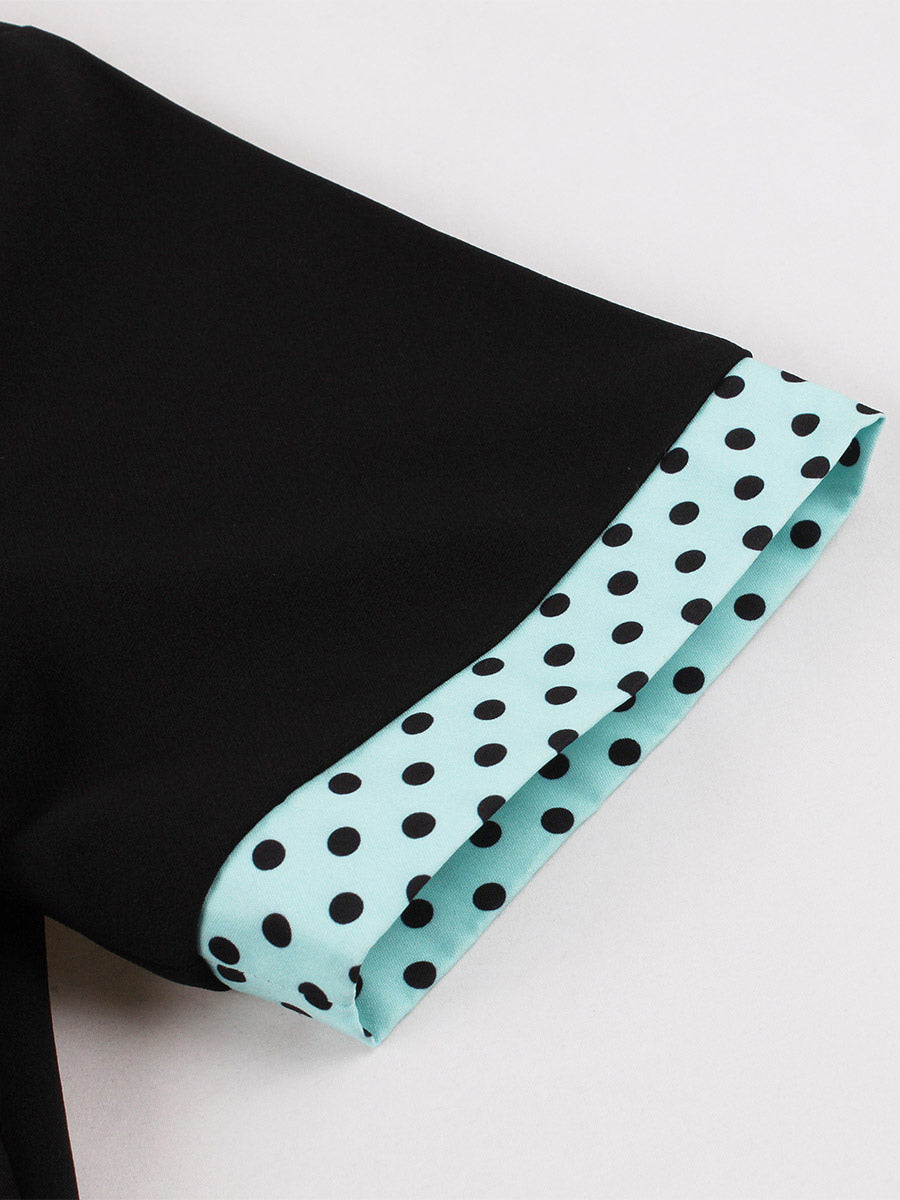 Vintage Swing Dress 1950s Contrast Polka Dot Dress Square Neck Tea Party Dress