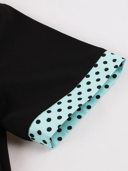 Vintage Swing Dress 1950s Contrast Polka Dot Dress Square Neck Tea Party Dress