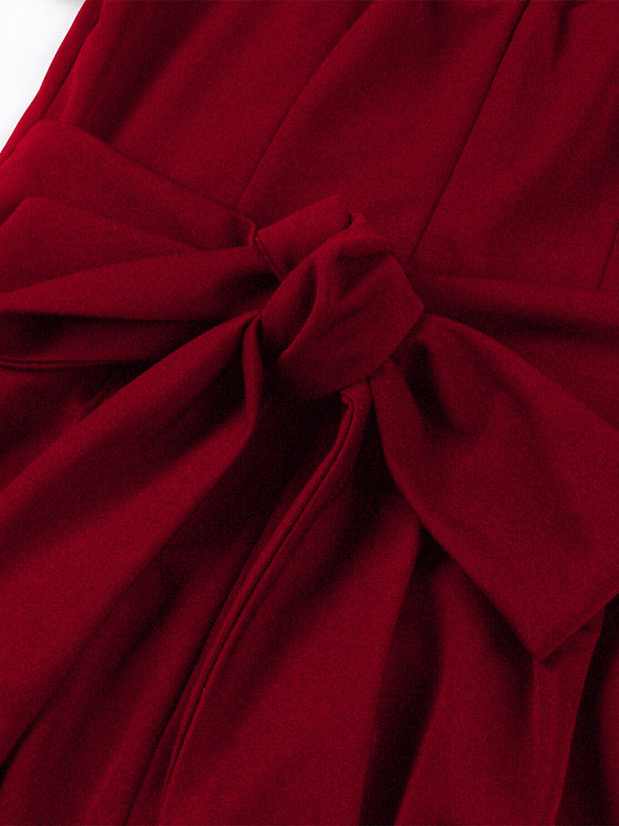 Vintage Dress Women's Puff Sleeve Midi Dress Square Neck Tie Front Fit And Flare Vintage Dress