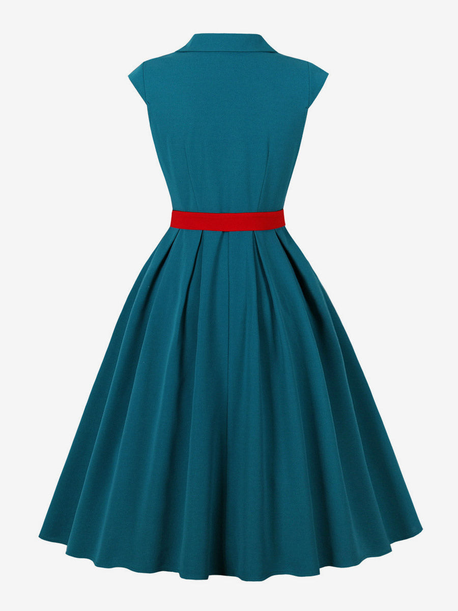 Women's 1950s Vintage Swing Dress Sleeveless Collared A-Line Tea Party Dress