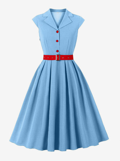 Women's 1950s Vintage Swing Dress Sleeveless Collared A-Line Tea Party Dress