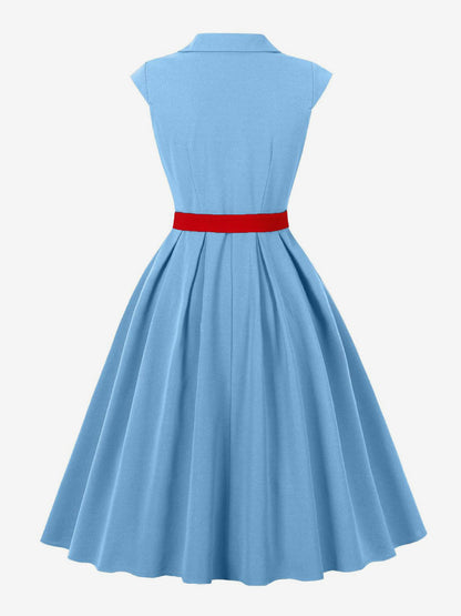 Women's 1950s Vintage Swing Dress Sleeveless Collared A-Line Tea Party Dress