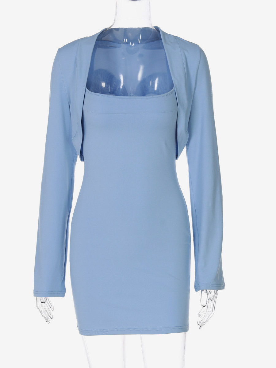 Two Piece Sets Blue Sexy Street Wear Mini Skirt Top Set