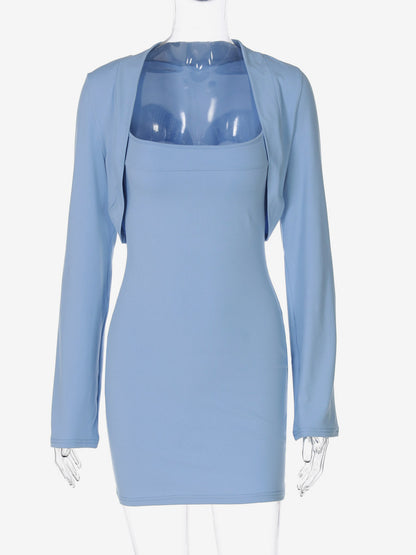 Two Piece Sets Blue Sexy Street Wear Mini Skirt Top Set