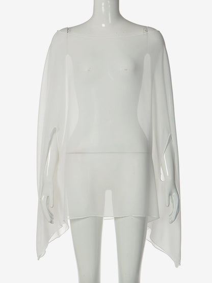 Sheer Chiffon Batwing Sleeve Cape Beach Cover Up