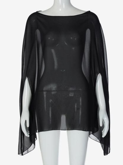 Sheer Chiffon Batwing Sleeve Cape Beach Cover Up