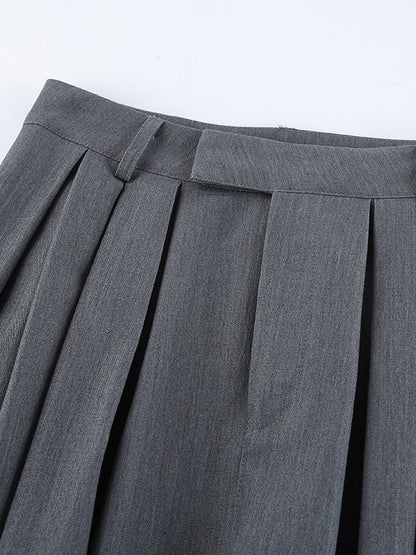 High Waist Pleated Drape Wide Leg Gray Suit Pants