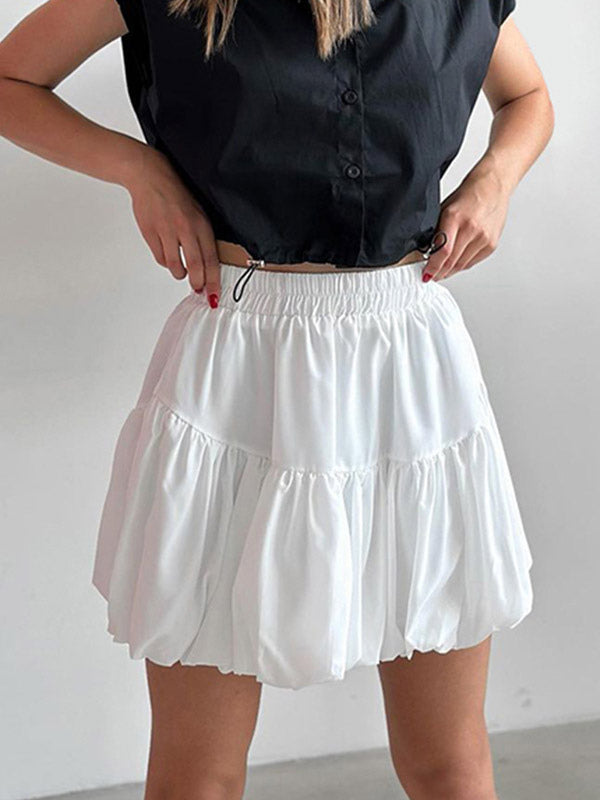 Elastic Waist Tiered Bubble Balloon Mini Skirt