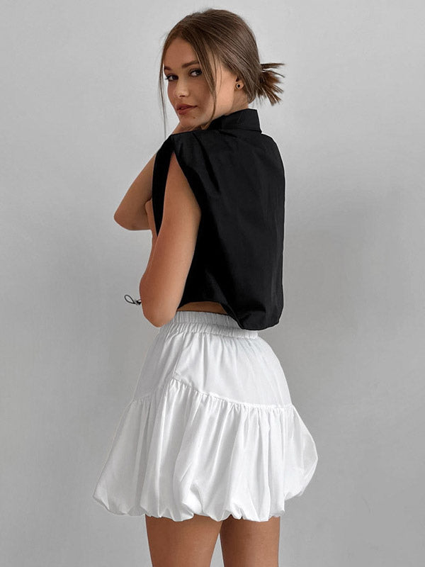 Elastic Waist Tiered Bubble Balloon Mini Skirt