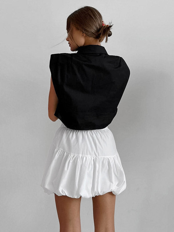Elastic Waist Tiered Bubble Balloon Mini Skirt