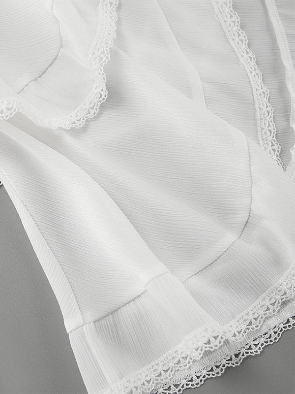 Elastic Waist Asymmetrical Lace Trim Tiered Mini Skirt