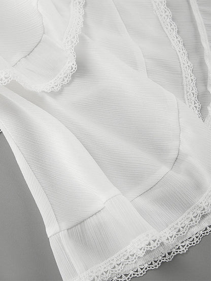 Elastic Waist Asymmetrical Lace Trim Tiered Mini Skirt