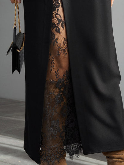 Lace Inner Front Slit High Waist Straight Midi Skirt
