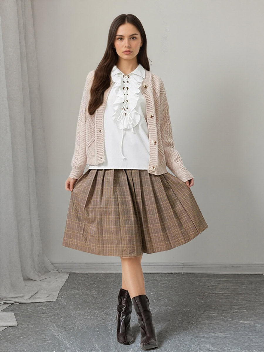 Ruffle Lace-Up Lapel Puff Long Sleeve Blouse