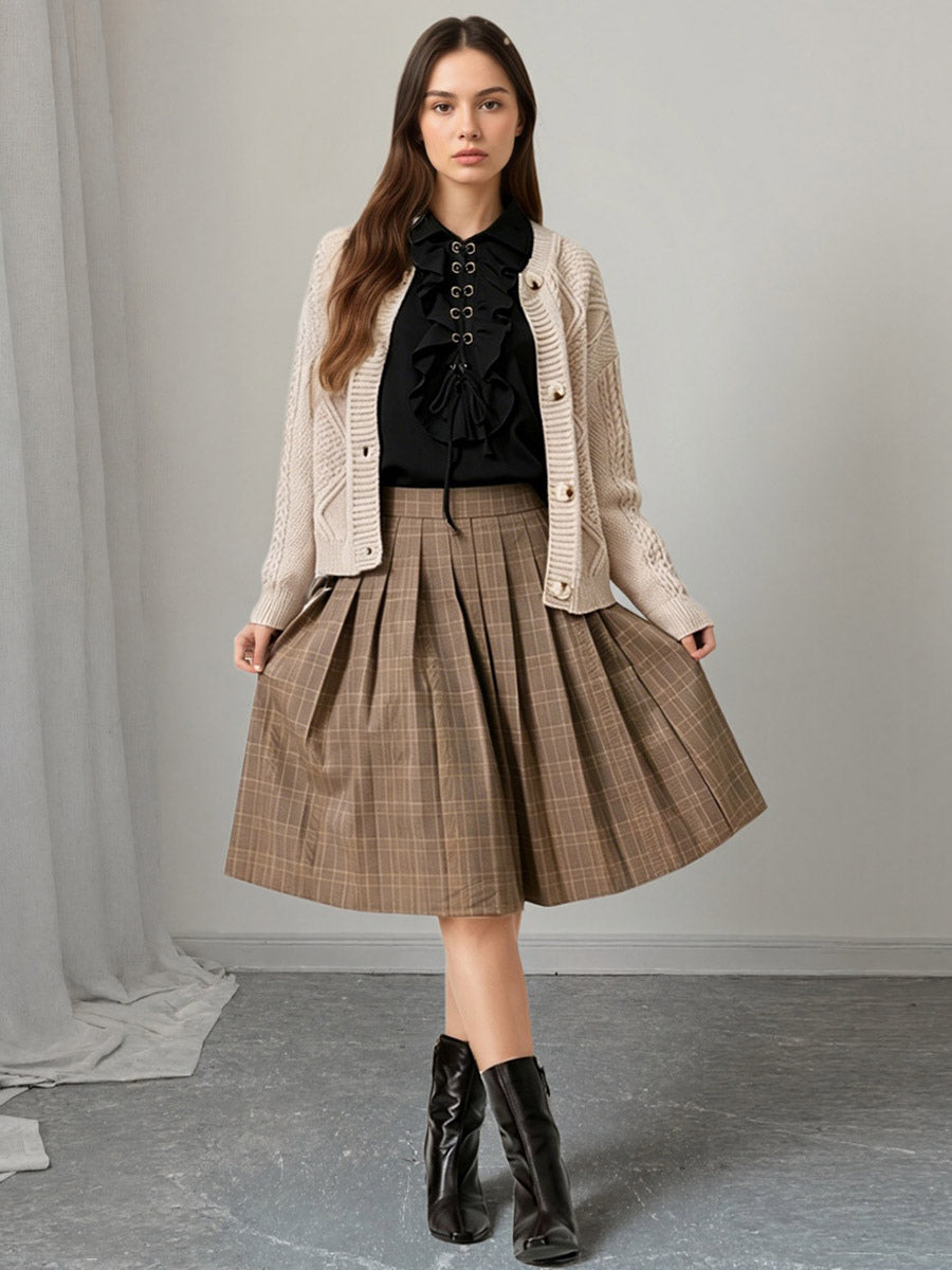 Ruffle Lace-Up Lapel Puff Long Sleeve Blouse