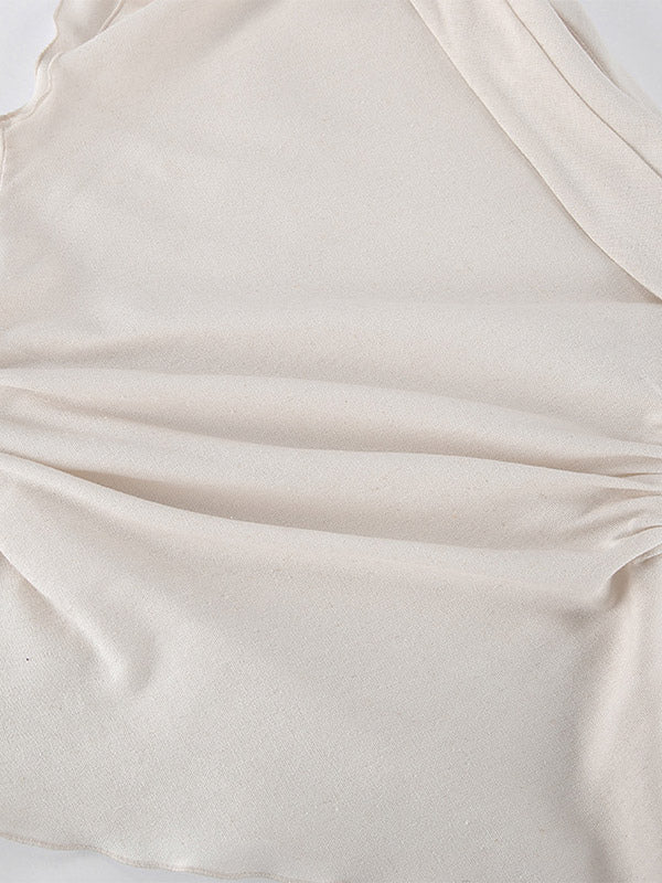 Women Asymmetric One Shoulder Sleeveless Top Side Ruched Draped Sash Blouse