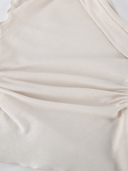 Women Asymmetric One Shoulder Sleeveless Top Side Ruched Draped Sash Blouse
