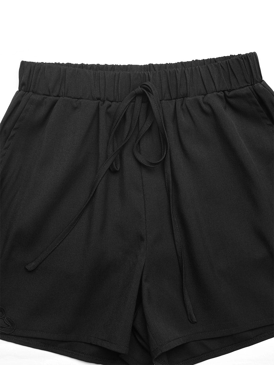 Women Drawstring Elastic Waist Shorts Lace Side Trim Casual Beach Shorts