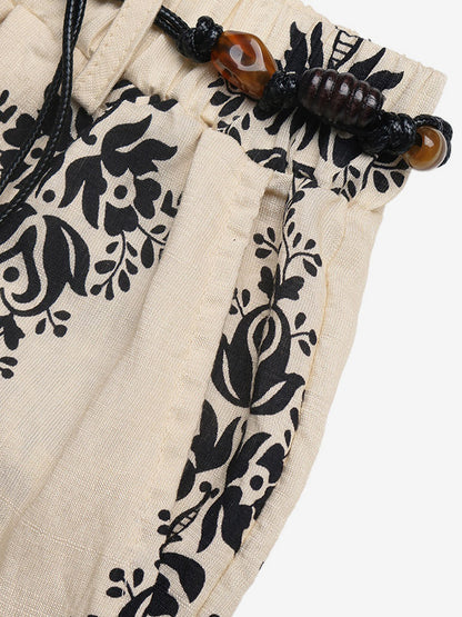 Pants Apricot Lace Up Raised Waist Printed Trousers