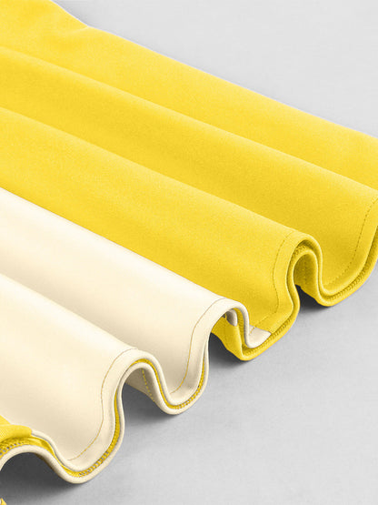Yellow Halter Neck Vintage Swing Dress Contrast White Belt 50s Retro Rockabilly Dress