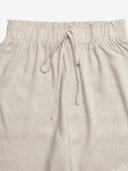 Women Linen Blend Drawstring Wide Leg Pants Lace Hem Elastic Waist Casual Trousers