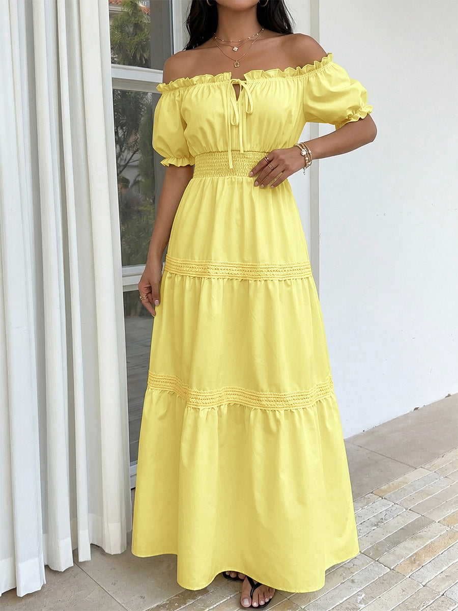 Vacation Dresses Midi Off The Shoulder Puff Sleeve Summer Beach Sundress
