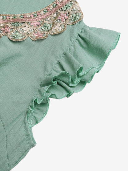 Vacation Dress Maxi Jewel Neck Sleeveless Green Embroidery Bohemian Lace Up Long Dress