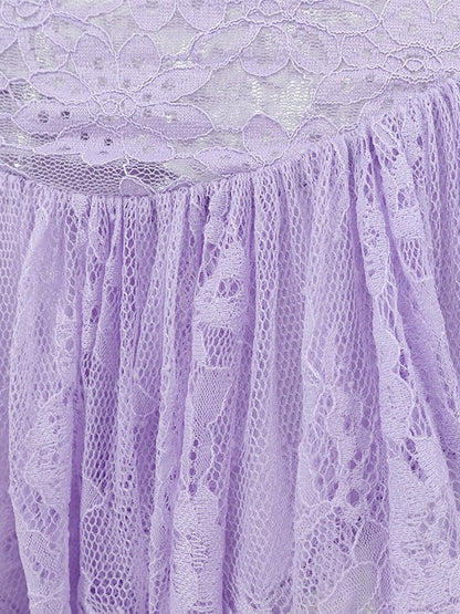 Date Night Dresses Mini Irregular Lace Sleeveless Straps Neck Sexy Purple Dress