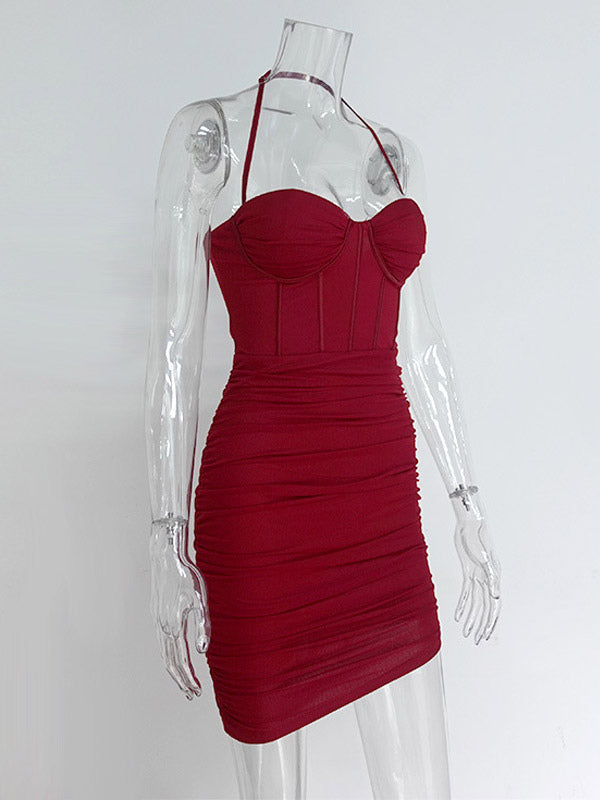 Party Dress Mini Pink Straps Neck Sleeveless Shaping Sexy Semi Formal Dress