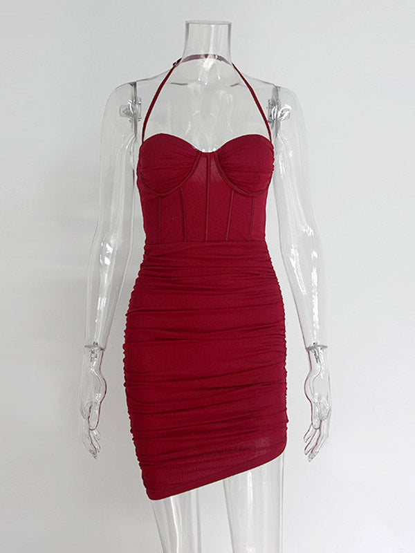 Party Dress Mini Pink Straps Neck Sleeveless Shaping Sexy Semi Formal Dress