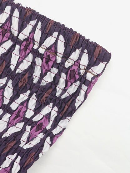 Women Boho Geometric Print Maxi Skirt Smocked High Waist Tiered Long Skirt
