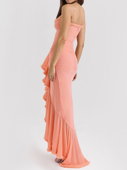 Party Dress Maxi Black Straps Neck Sleeveless Clothes Sexy Semi Formal Dress