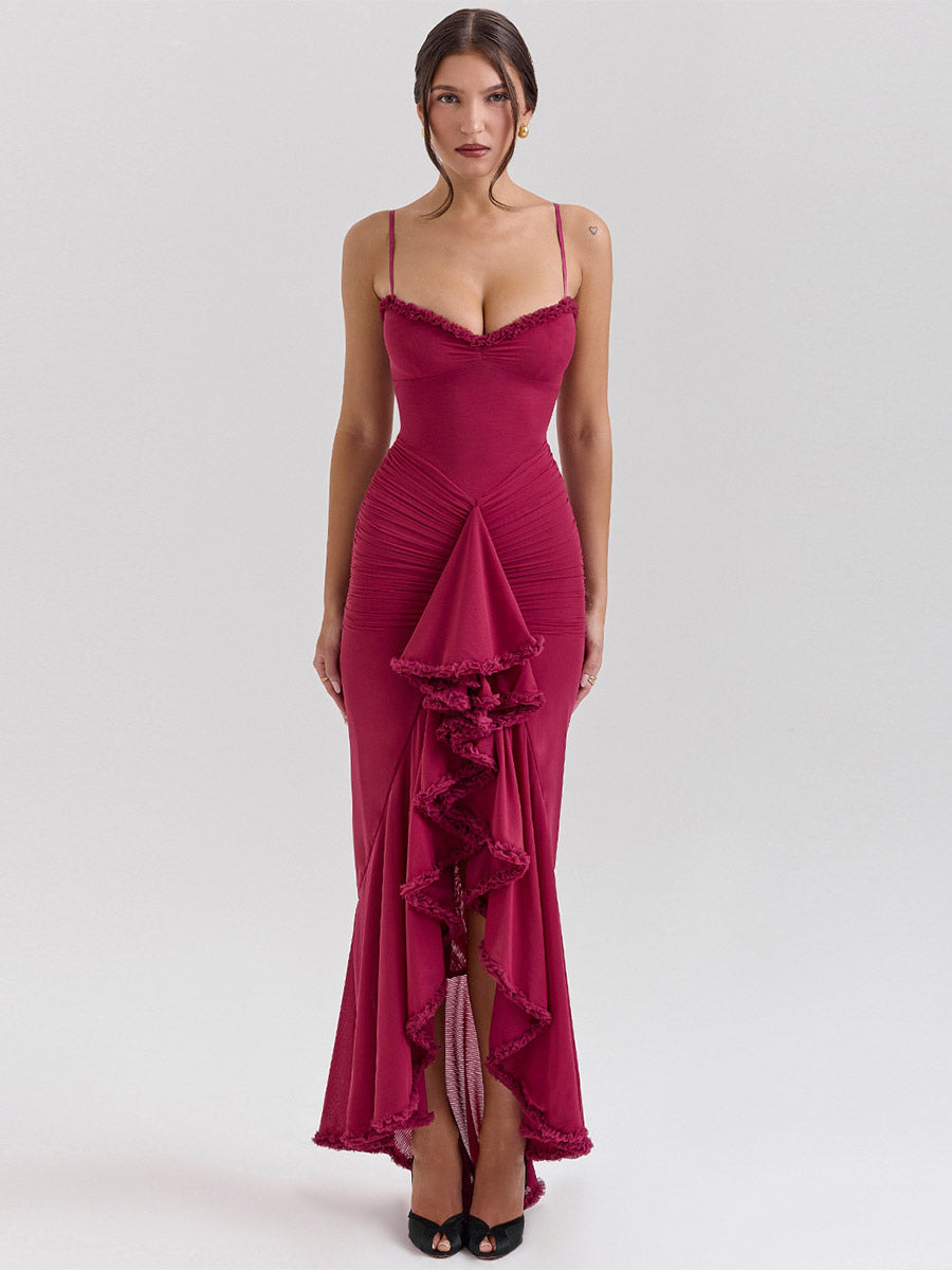 Party Dress Maxi Black Straps Neck Sleeveless Clothes Sexy Semi Formal Dress