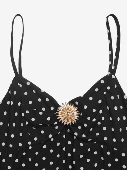 Night Out Dresses Black Polka Dot Cami Ruffle Flowy Mini Sundress