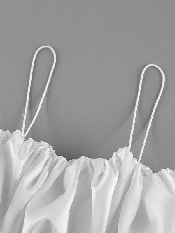 Multi Color Ruched Bubble Hem Satin Cami Strapless Spaghetti Strap Crop Top