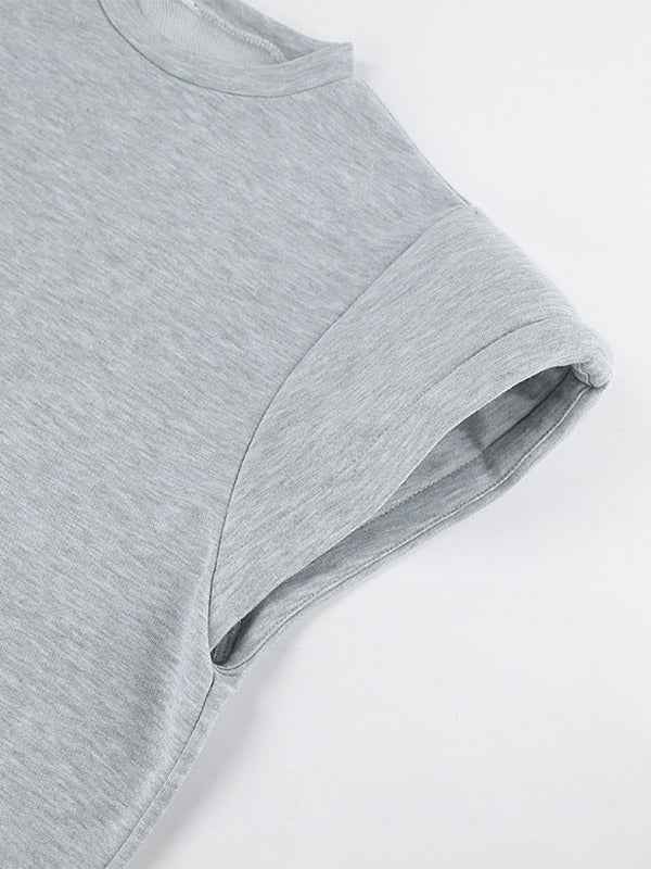 Heather Gray Oversized Cut Off Sleeve Top Elastic Waist Wide Leg Pant Lounge Set