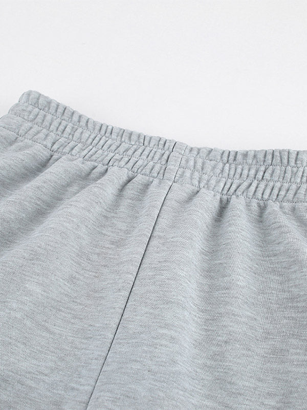 Heather Gray Oversized Cut Off Sleeve Top Elastic Waist Wide Leg Pant Lounge Set