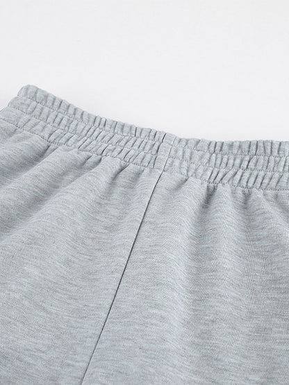 Heather Gray Oversized Cut Off Sleeve Top Elastic Waist Wide Leg Pant Lounge Set