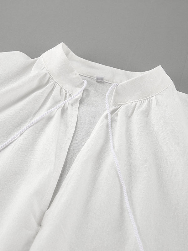 Pastel Pink Blue White Oversized Linen Shirt Elastic Waist Ruffle Shorts Set