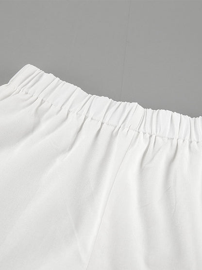 Pastel Pink Blue White Oversized Linen Shirt Elastic Waist Ruffle Shorts Set