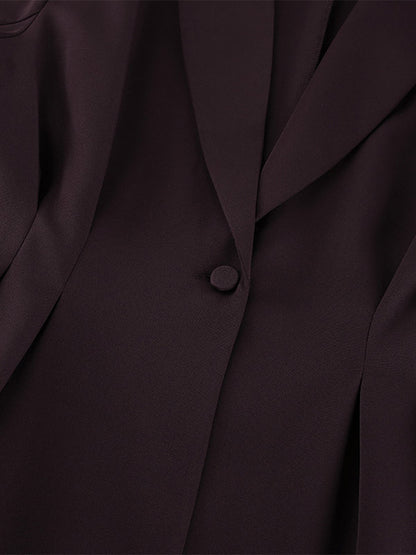 Women Peplum Blazer Wide Leg Pants 2 Piece Set Deep Brown Office Business Suit