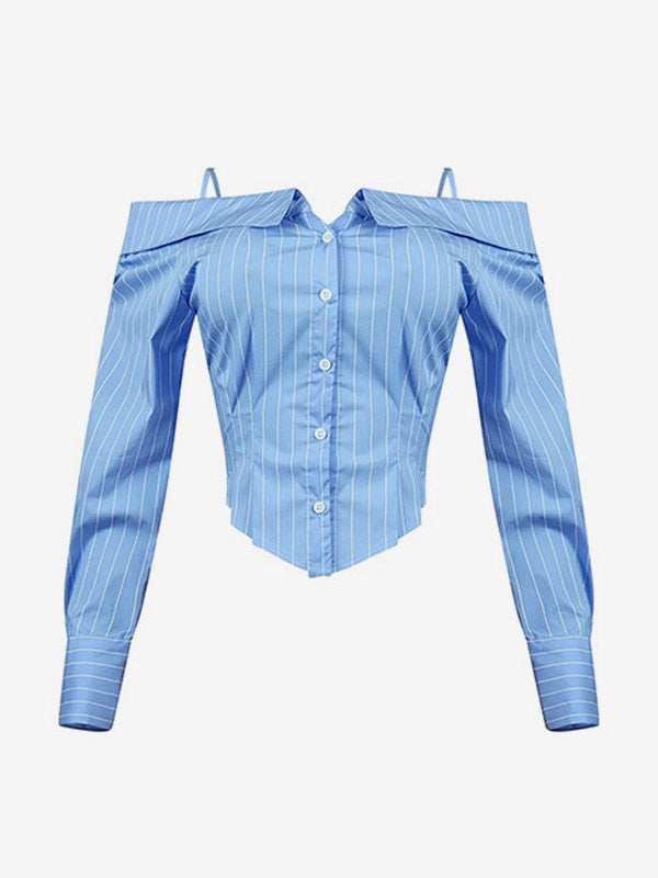 Blouse For Women Light Sky Blue Off-The-Shoulder Shaping Elegant Long Sleeves Tops