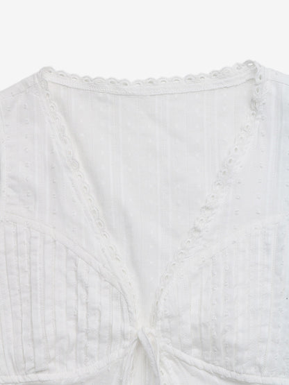 Blouse For Women White Lace Up V-Neck Sexy Sleeveless Tops