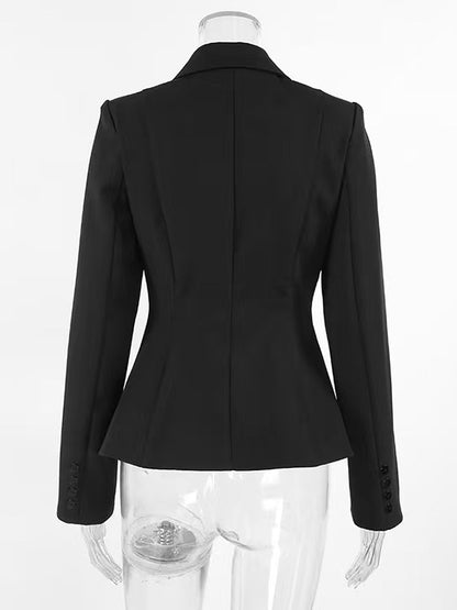 Women Peplum Waist Blazer Notched Lapel Single Breasted Fitted Office Suit Jacket