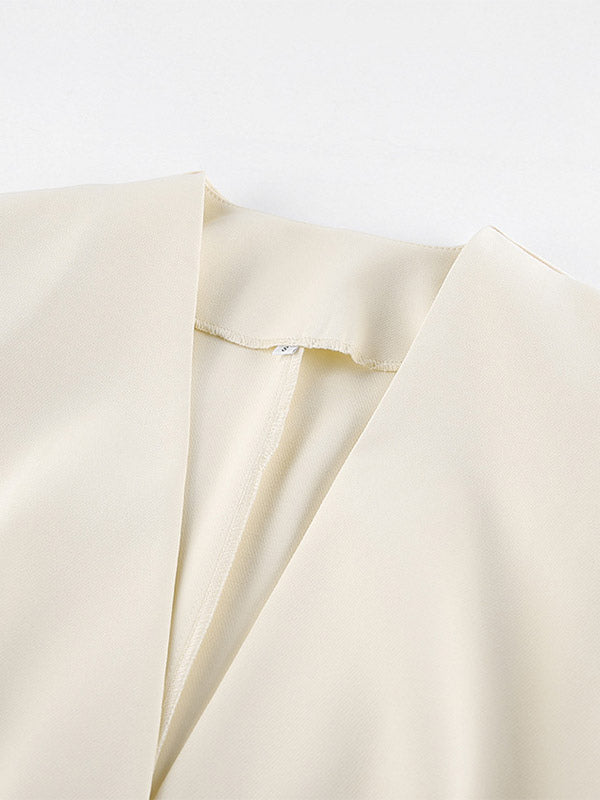 Women Sleeveless Collarless V Neck Peplum Blazer Single Row Pearl Button Fitted Jacket